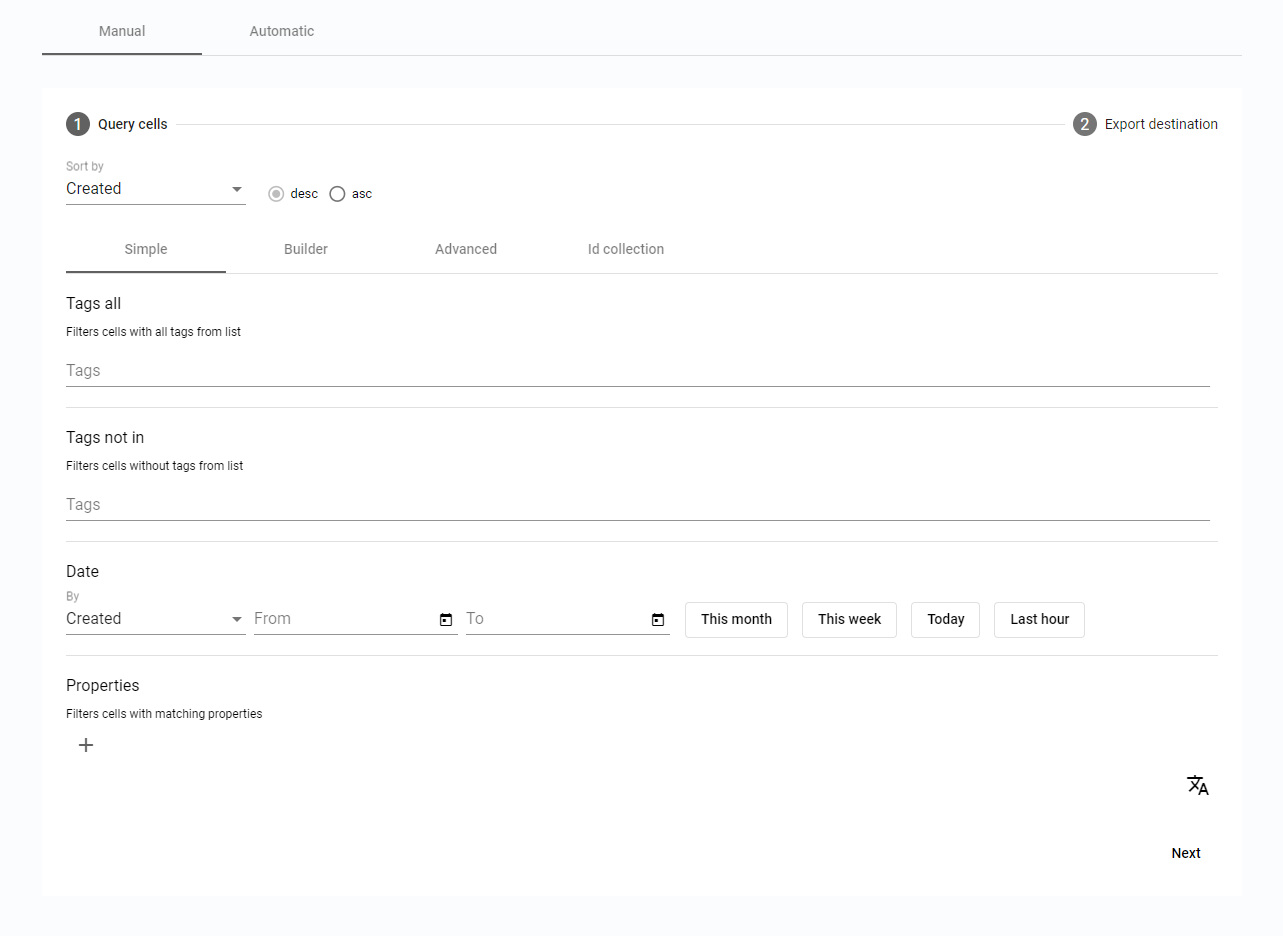 Manual export - Query cells
